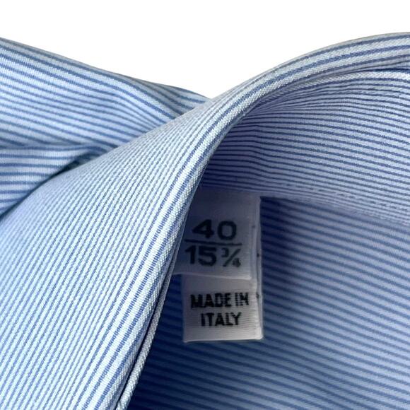 LANVIN Dress Shirt Long Sleeve Button Up Blue Men's 40, 15 3/4 Made in Italy - Picture 4 of 10